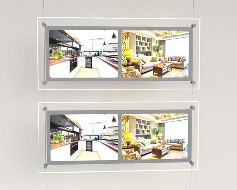 LED acrylic poster pockets landscape format with 2xDIN A4 - complete kit