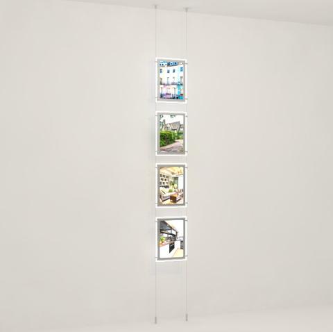 Rope system with double-sided LED poster pockets DIN A4, with side fastening