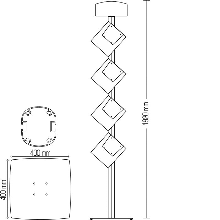 Boden-Prospektständer mit Acryltaschen 4 x DIN A4 - modularedisplays.com