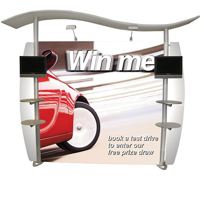 Messedisplay mit Monitorhalterungen und Ablagen - modularedisplays.com