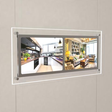 LED acrylic poster pockets landscape format with 2xDIN A4 - complete kit