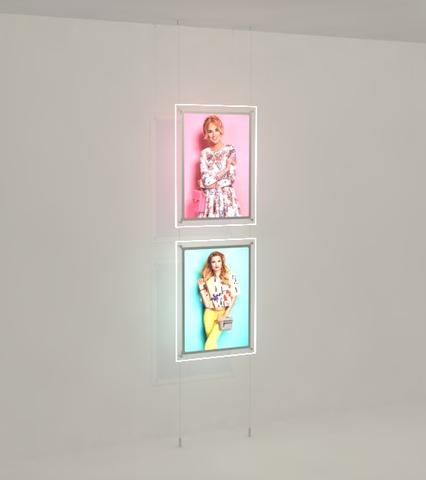 Rope system LED acrylic poster holder portrait format with front fastening DIN A1