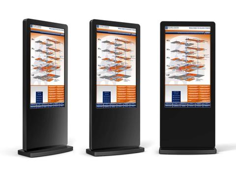 Free-standing digital information stele with multi-touch screen and Android media player, in white or black