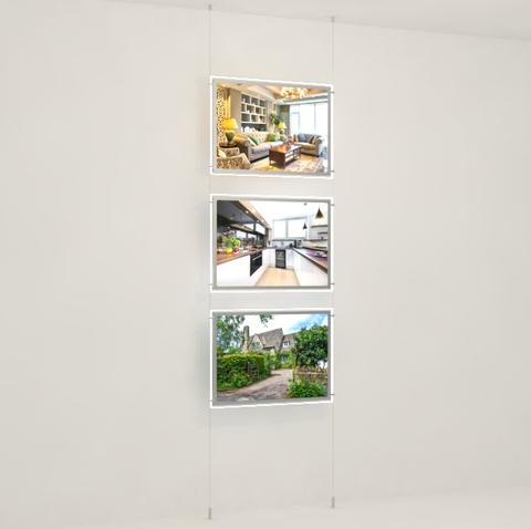 Rope system LED acrylic advertising boards landscape format DIN A2 with side fastening